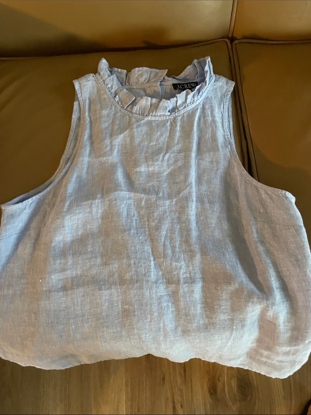 J. Crew Light Blue Ruffle Neck Linen Camisole